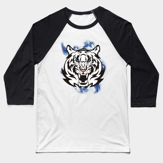 White Tiger with Blue Eyes Baseball T-Shirt by Pixels Pantry